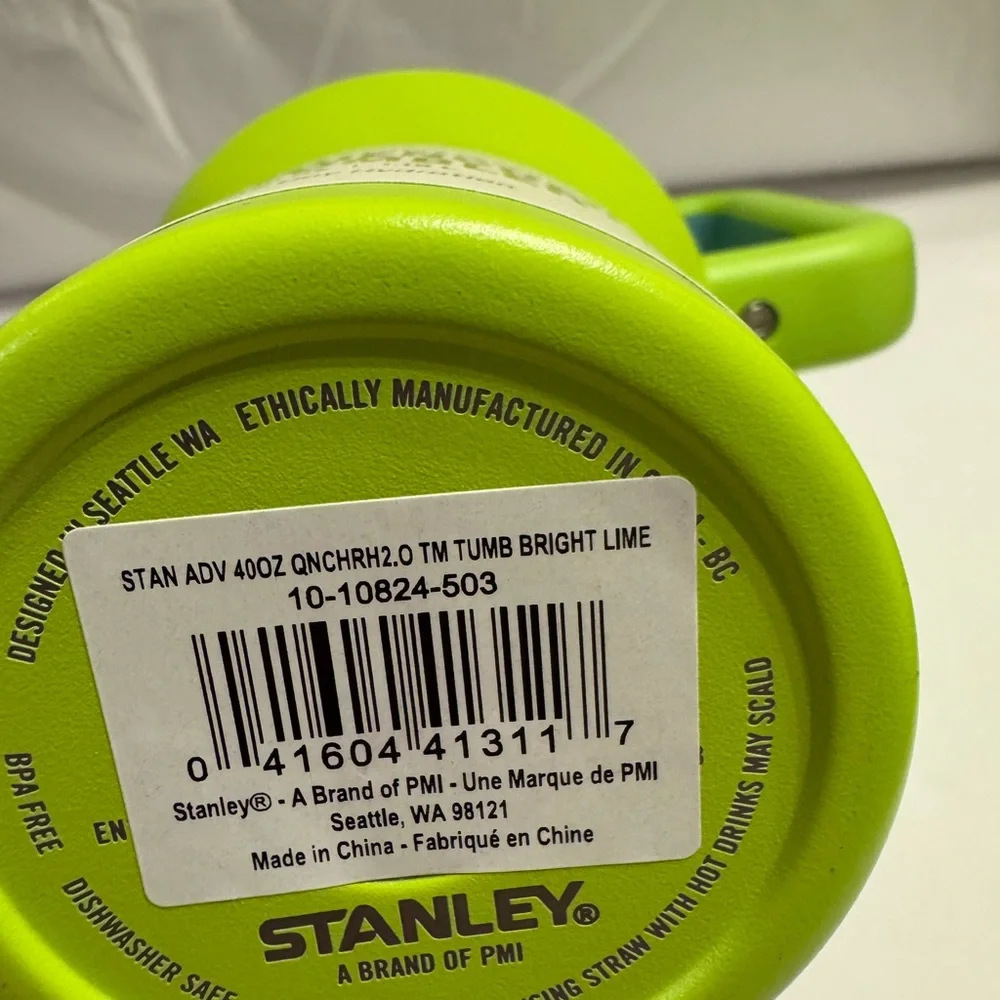 Bright Lime Stanley Authentic The 40 Oz Quencher H2.0 Flowstate Tumbler NWT - Picture 10 of 11